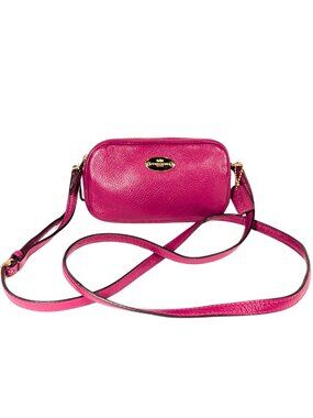 Coach Double Zip Mini Crossbody Camera Pouch Fuchsia Pink Pebbled Leather F53372